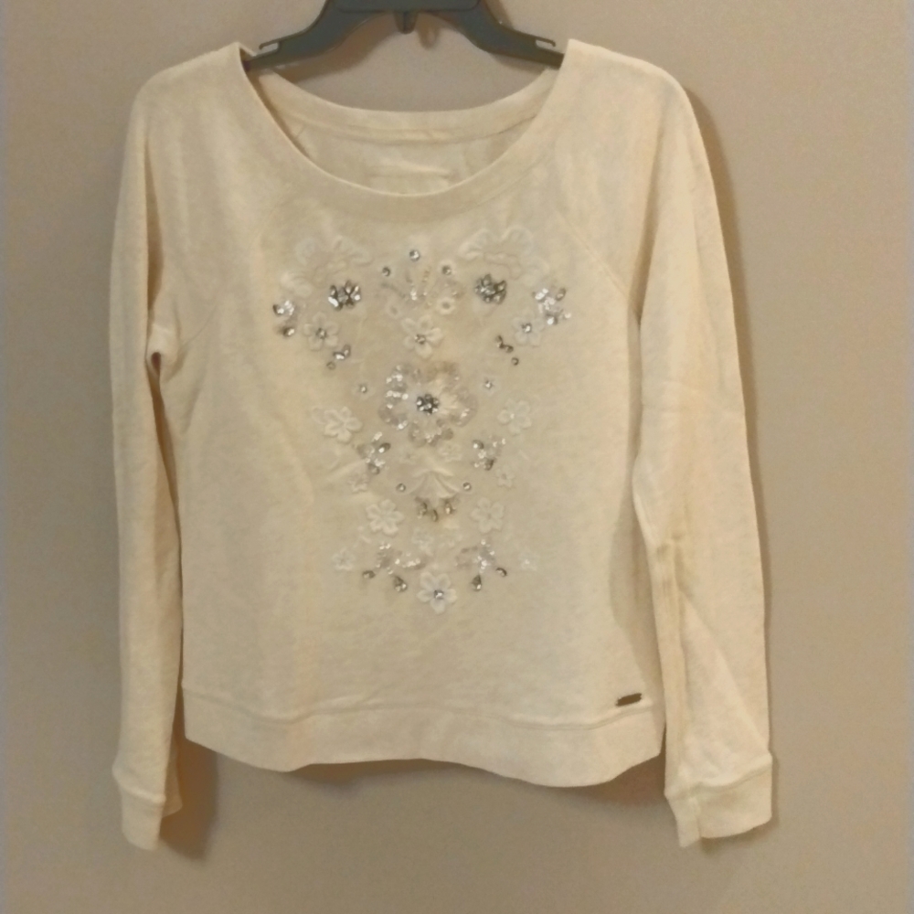 Abercrombie & Fitch Oatmeal color embellished sweatshirt, size medium